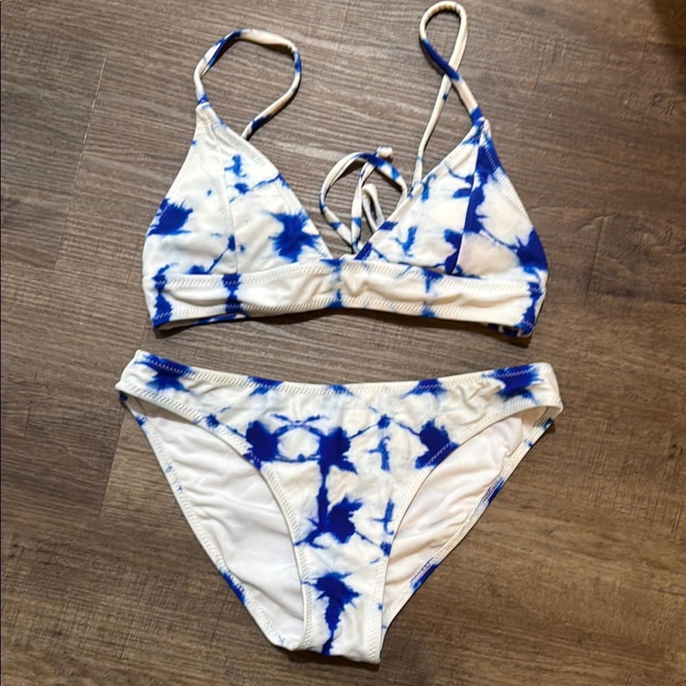 Blue and White Tie-Dye Bikini Set